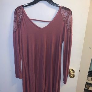 Dark Pink Long Sleeve Dress with lace shoulders